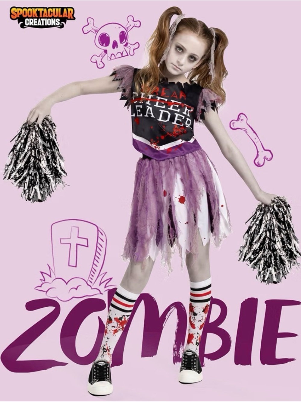 Spooktacular Creations Purple Zombie Cheerleader Costume for Kids (M)